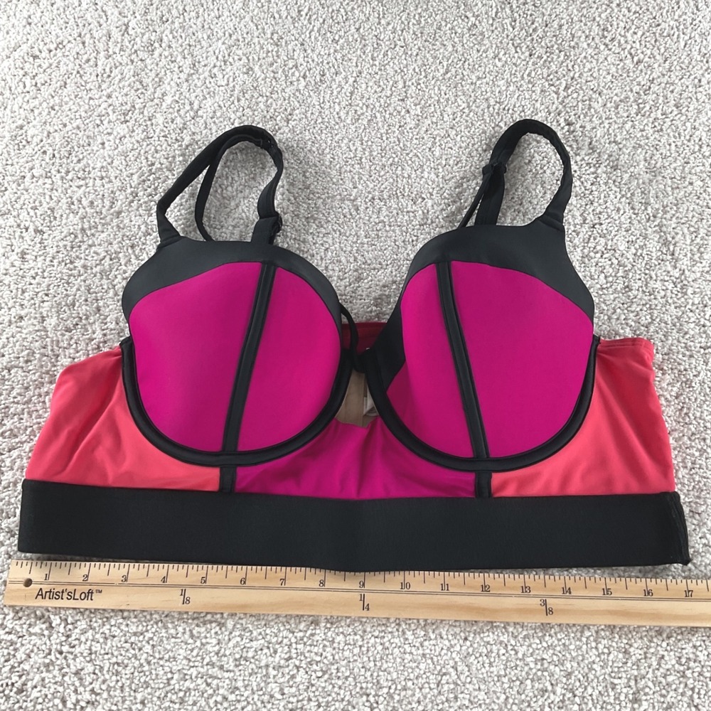Cacique Swim Colorblock Underwire Bikini Top Pink Coral Black 40D - Picture 6 of 6